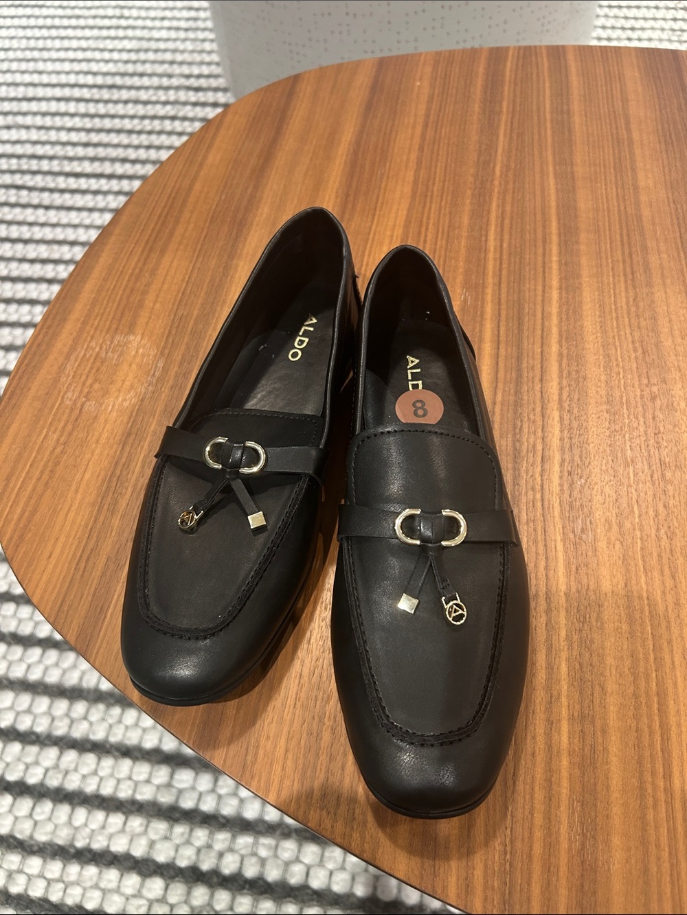 ALDO Black Leather Men’s Slip-On Loafers with Metal Bit & Tassel